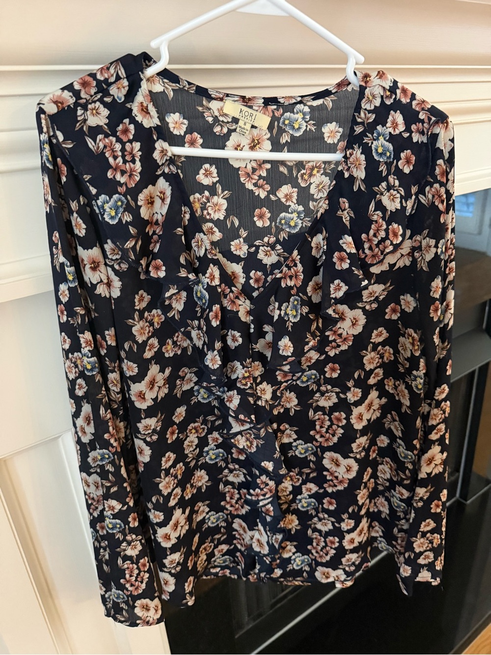 Kori Navy Long-Sleeve V-Neck Floral Dress